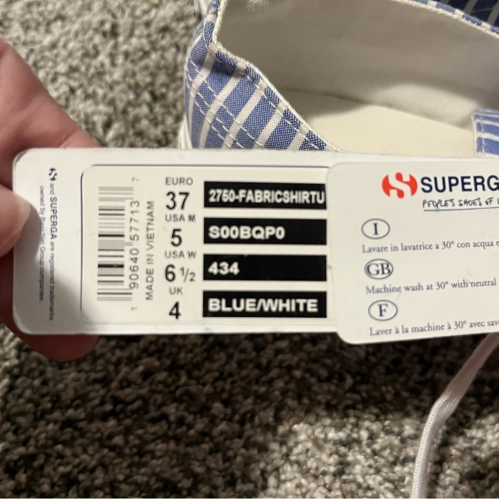 Superga Striped Canvas Sneakers in Blue and White - Picture 4 of 9